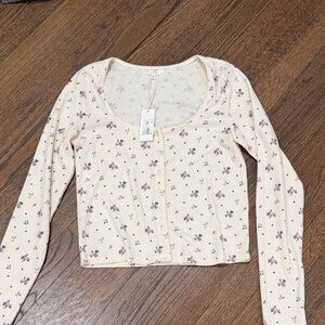 Z Supply Cream Floral Button Down Shirt